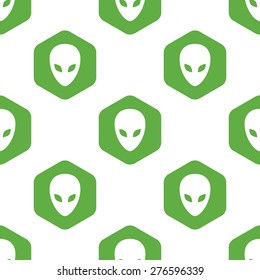 Vector image of alien face in hexagon, repeated on white background