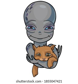 Vector image of an alien and a red cat.