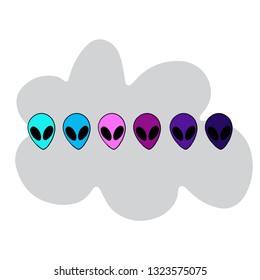 Vector image of aliens in different colors. No discrimination between aliens. Colored pins in a minimalist caricature style. Image for children's clothing, textiles, illustrations, pins, postcards.