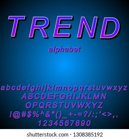 Vector image alphabet in trend colors for your design and text on gradient black and blue background