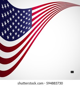 Vector Image of American Flag, Symbol USA on a White Background, Stars and Stripes Illustration.