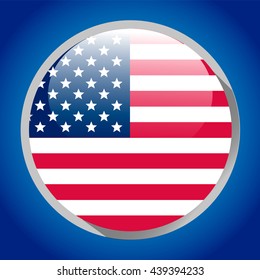 vector image of american flag. Flag USA. US Flag. Stripes and stars. Martin Luther King Day. Round icon of USA flag on blue background