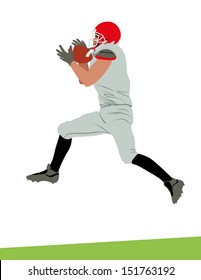 Vector image of an American football athlete/player who has jumped up high and caught a ball.