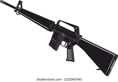 Vector image of the American M16A1 assault rifle. View of the rifle from behind, the barrel looks forward
