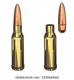 Vector image of ammunition. Cartridges for a rifle. Sleeve and bullet.