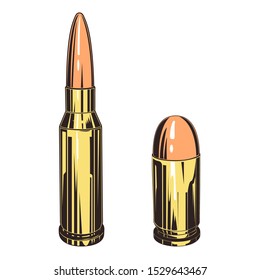 Vector image of ammunition. Cartridges for rifles and pistols.