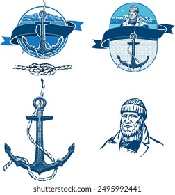 vector image of anchor, hand drawn, nautical theme, sailor, ropes,