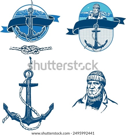vector image of anchor, hand drawn, nautical theme, sailor, ropes,
