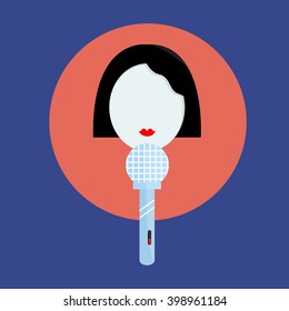 Vector image of anchorman, TV presenter. Icon of journalist woman with microphone 