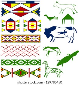 Vector image of ancient American pattern with animals on white