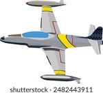 vector image. an ancient fighter plane colored gray with yellow stripes while maneuvering