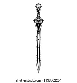 Vector image of an Ancient Greek sword. Ksifos. Blade of the Greek warrior. Sacred weapon of Achill. Drawing for design. Grunge style. Black tattoo. Vector illustration.