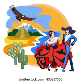  Vector image of ancient and modern elements Mexican culture