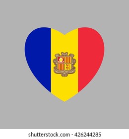 Vector image of Andorra flag in heart on gray background.
