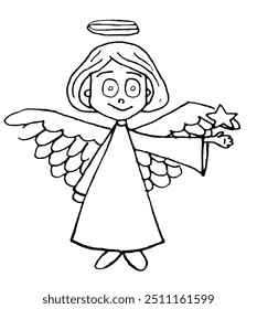 
vector image of an angel with a black outline on a white background
