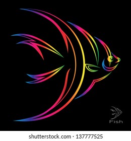 Vector image of an angel fish on black background