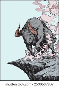 vector image of an angry bull on a hill