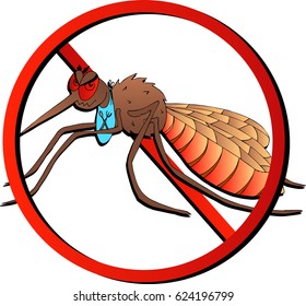 Vector image of angry mosquito crossed. The logo or symbol of the fight against harmful insects