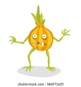 Vector Image. Angry onions zombies. Monster onions.