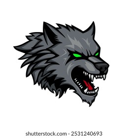 vector image of an angry wolf with green eyes