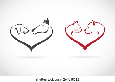 Vector image of animal on heart shape on white background, horse-dog-cat