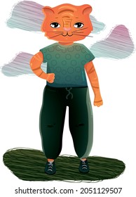 Imagen vectorial de un tigre animal en un claro verde