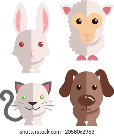 vector image of animals, pet icons: rabbit, sheep, cat, dog