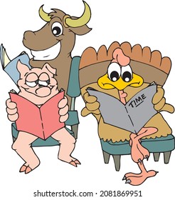 Vector Image of Animals Reading Books
