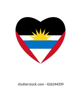 Vector image of Antigua and Barbuda flag in heart on white background.