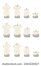 Vector image of an antique statue. Modern art with the body of an antique statue in the form of candles. Illustration of wax candles