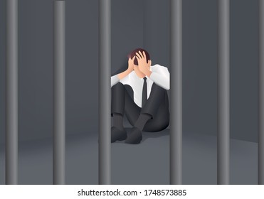 Vector image of anxious people in prison