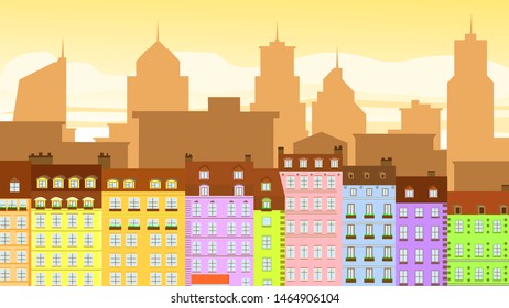 vector image of apartment buildings on the background of the modern city. EPS-10