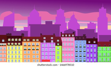 vector image of apartment buildings on the background of the modern city. EPS-10