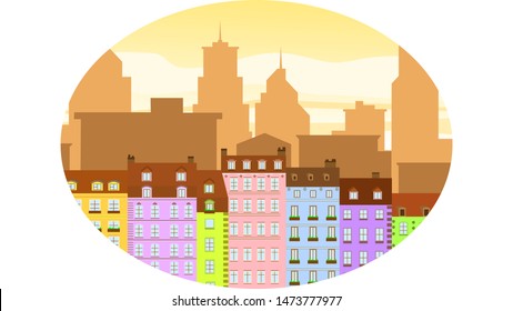 vector image of apartment buildings on the background of the modern city. EPS-10 in ellipsoid frame