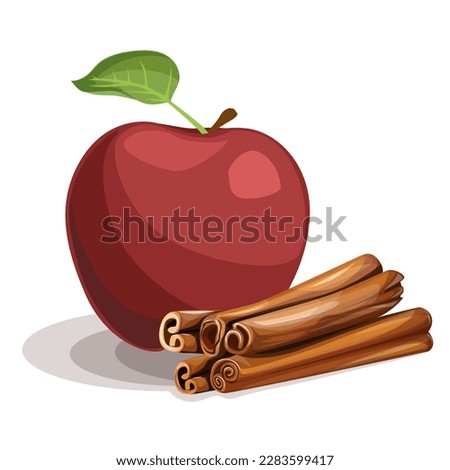 Vector image of an apple with cinnamon. Cartoon style. EPS 10