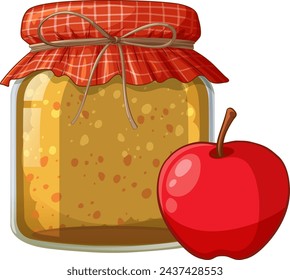 Vector image of apple jam jar and fresh apple