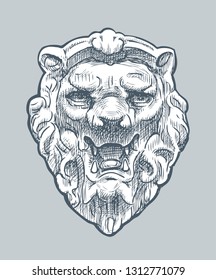 A vector image of architectural detail in shape of the lion head