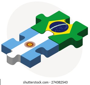 Vector Image - Argentina and Brazil Flags in puzzle isolated on white background

