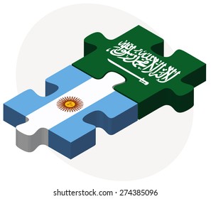 Vector Image - Argentina and Saudi Arabia Flags in puzzle isolated on white background
