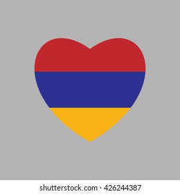Vector image of Armenia flag in heart on gray background.