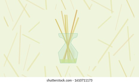 vector image of aromatic sticks in pastel colors on a yellow background. For peace of mind, the site is about health, yoga classes. Accessories for meditation. the culture of Thailand, India, China