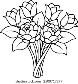 Vector image of an arrangement of roses for celebration outline. Simplified rose vase illustration for versatile usage in digital 