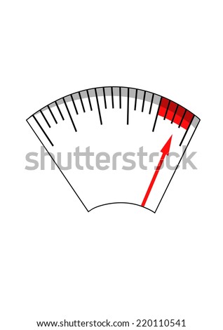 Vector image of arrow on scale pointing towards red area