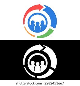 Vector image of arrow sign logo and people icon on black and white background, top view
suitable for business and company logos