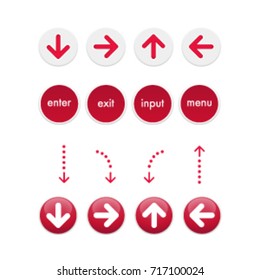 Vector image of arrows. Arrows for banner. Fashionable Stylish Red Arrows for buttons or website, for your design. Isolated image of arrows on a transparent background