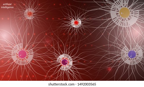 Vector image of artificial intelligence in the form of luminous eyes with tentacles. EPS 10