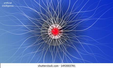 Vector image of artificial intelligence in the form of a luminous eye with tentacles. EPS 10
