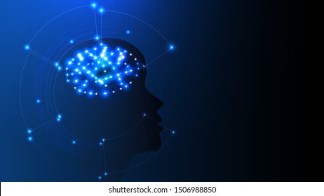 Vector image of artificial intelligence in the form of a luminous human head. EPS 10