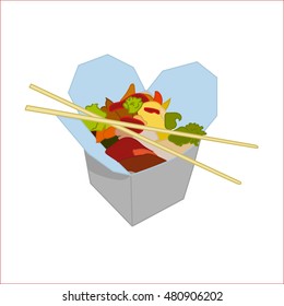 Vector image of Asian food in boxes