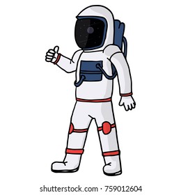 Vector image of an astronaut. The character is in a spacesuit. The reflection of the cosmos.